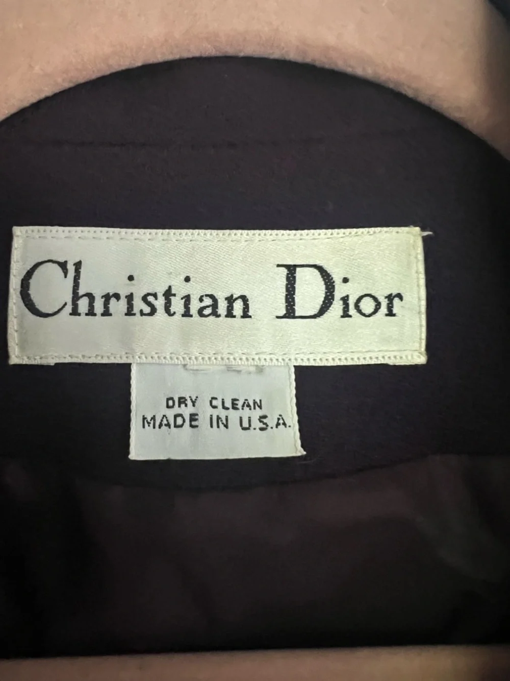 Vintage Dior Dark Plum Double-Breasted Wool Blazer with Feather Trim Cuffs